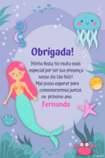 Convite Digital Sereia: Lilás Com Algas E Animais + Brinde - Imagem 2