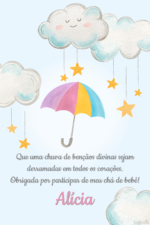Cartão de agradecimento de chá de bebê com chuva de estrelas