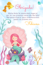 Cartão de agradecimento de sereia com fundo do mar e tesouro