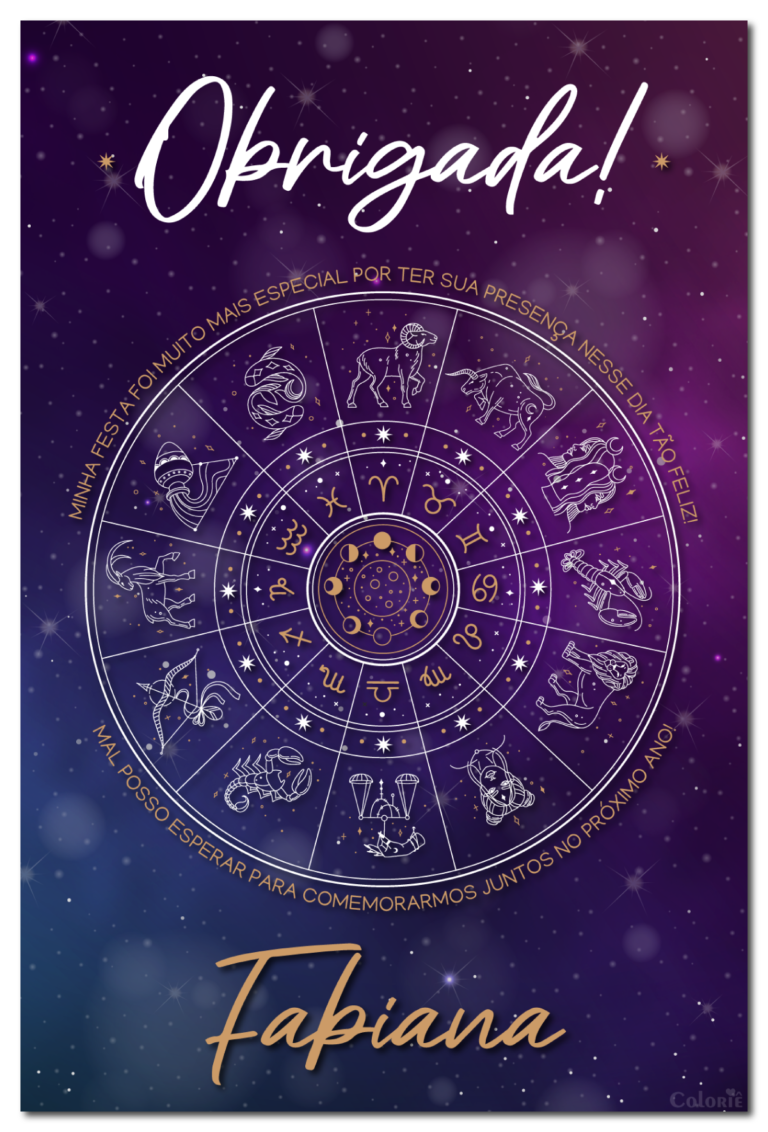 Cartão de agradecimento de astrologia com roda dos signos