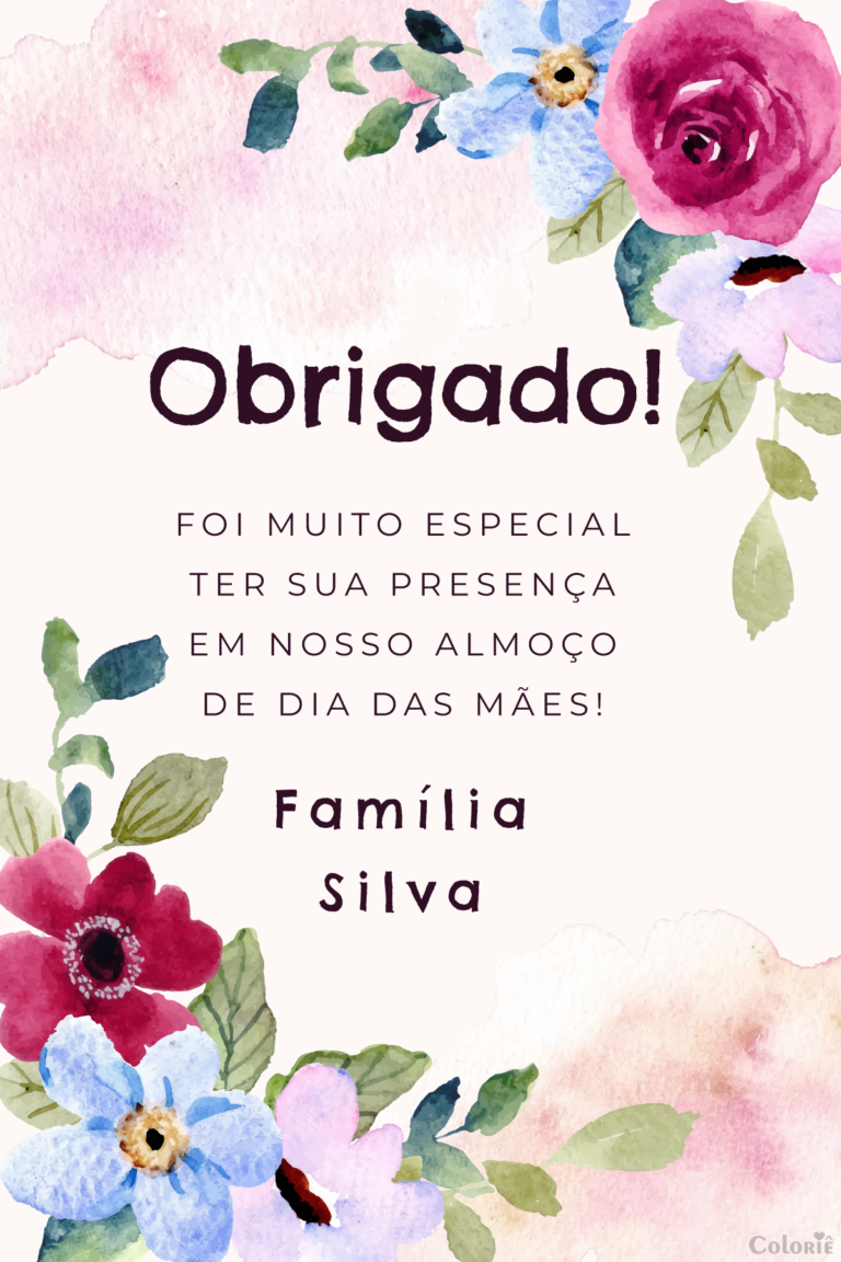 Cartão de agradecimento de Dia das Mães floral com efeito aquarela