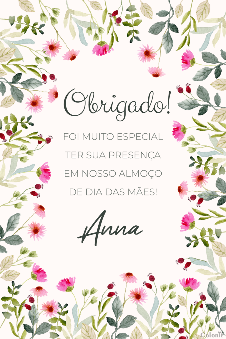 Cartão de agradecimento de Dia das Mães com folhas e flores