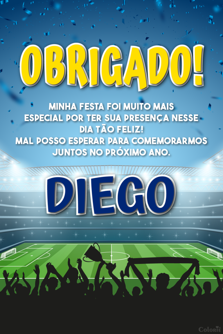 Cartão de agradecimento de futebol com estádio e comemoração