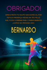 Cartão de agradecimento de futebol com estádio e jogador colorido