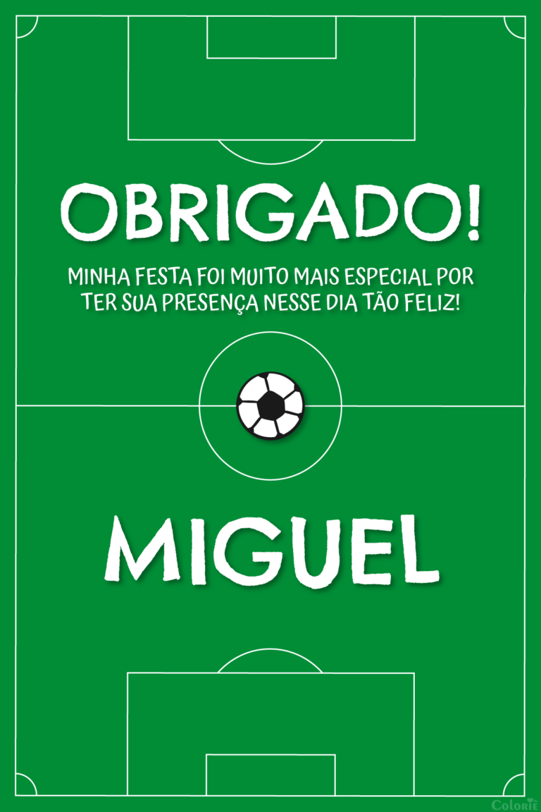 Cartão de agradecimento de futebol com campo