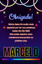 Cartão de agradecimento neon com fundo estrelado