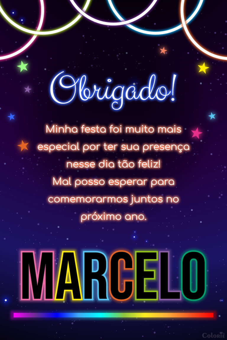 Cartão de agradecimento neon com fundo estrelado