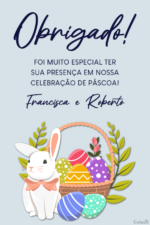 Cartão de agradecimento de Páscoa com coelho branco e cesta