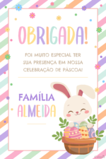 Cartão de agradecimento de Páscoa com coelho e cesta de ovos