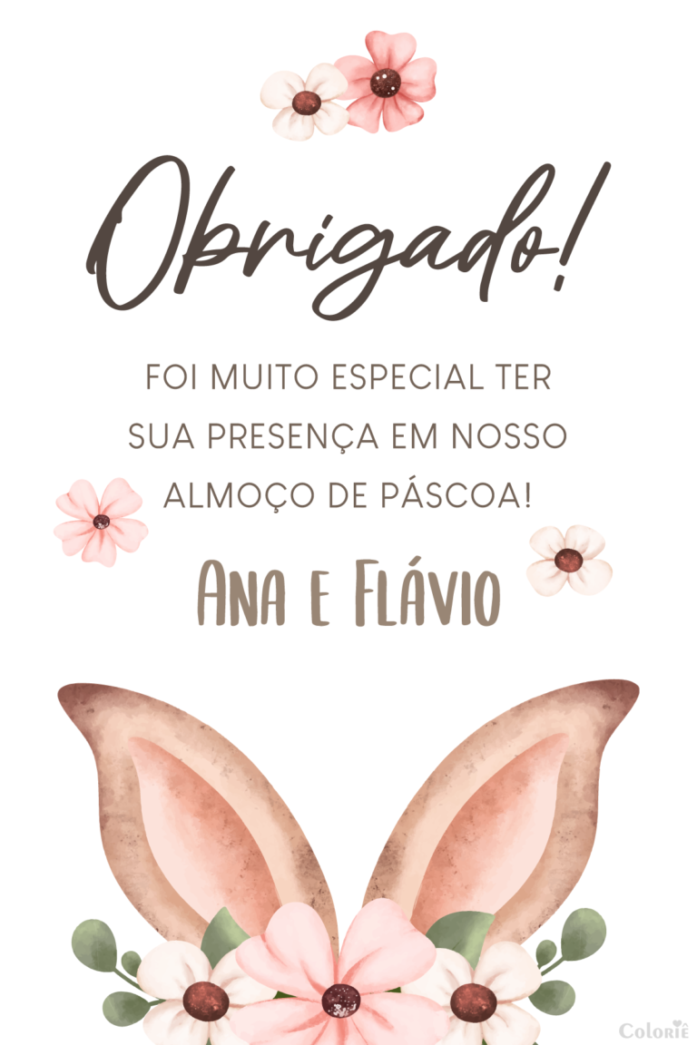Cartão de agradecimento de Páscoa com orelhas de coelho e flores