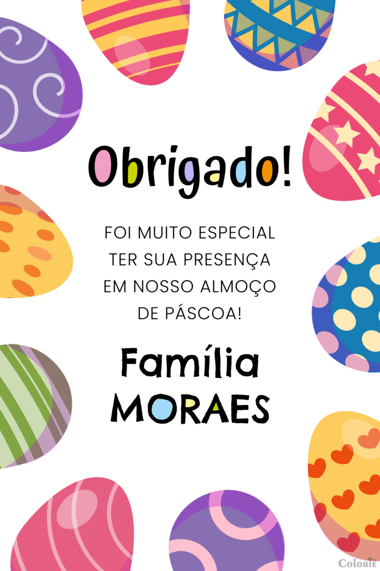 Cartão de agradecimento de Páscoa com ovos decorados coloridos