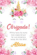 Cartão de agradecimento de unicórnio dourado com rosas