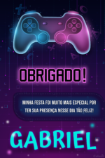 Cartão de agradecimento de videogame com controle rosa e azul