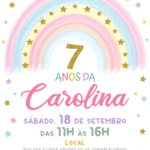 Convite digital de arco-íris com estrelinhas coloridas para festa