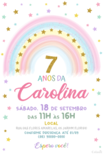 Convite digital de arco-íris com estrelinhas coloridas para festa