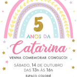 Convite digital de arco-íris fofinho com cores claras para festa