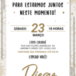 Convite digital de astrologia branco, dourado e preto