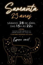 Convite digital de astrologia com gato preto e constelação