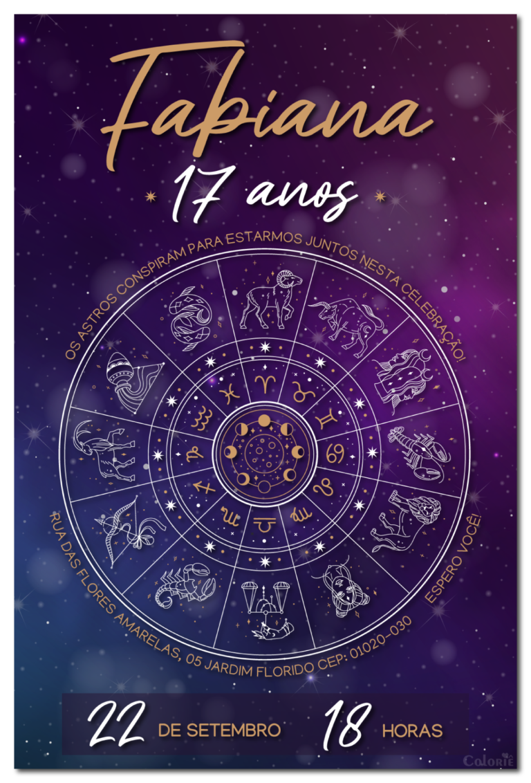Convite digital de astrologia com roda dos signos