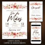 Convite Digital Dia das Mães: Floral Minimalista + Brinde