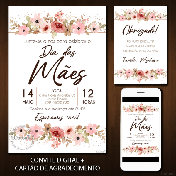 Convite Digital Dia das Mães: Floral Minimalista + Brinde