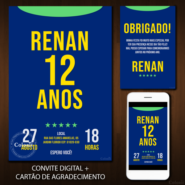 Convite Digital Futebol: Camisa Azul do Brasil + Brinde