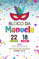 Convite digital de carnaval com máscara e confetes