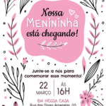 Convite digital de chá de bebê floral rosa e preto