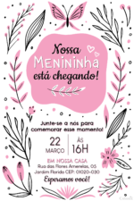 Convite digital de chá de bebê floral rosa e preto