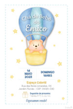 Convite digital de chá de bebê com urso no balão