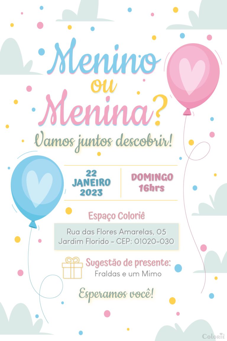 Convite digital de chá revelação menino ou menina