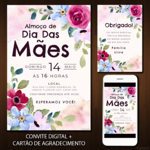 Convite Digital Dia das Mães: Floral com Aquarela + Brinde
