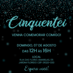 Convite digital de aniversário de 50 anos com glitter azul