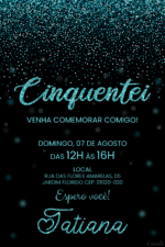 Convite digital de aniversário de 50 anos com glitter azul