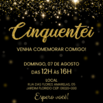 Convite digital de aniversário de 50 anos com glitter dourado