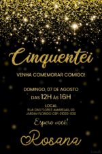 Convite digital de aniversário de 50 anos com glitter dourado
