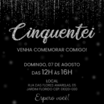 Convite digital de aniversário de 50 anos com glitter prata