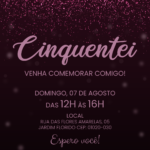 Convite digital de aniversário de 50 anos com glitter rosa