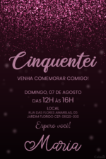Convite digital de aniversário de 50 anos com glitter rosa