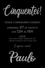 Convite digital de aniversário de 50 anos com letras prateadas e glitter