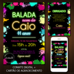 Convite Digital Neon: Tinta Colorida + Brinde