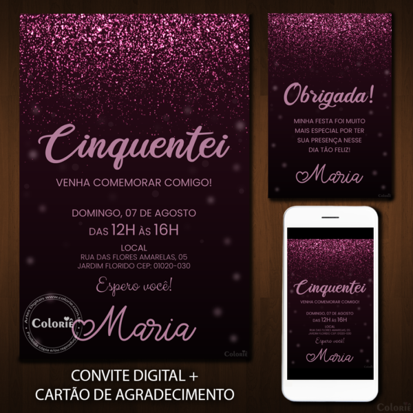 Convite Digital Glitter
