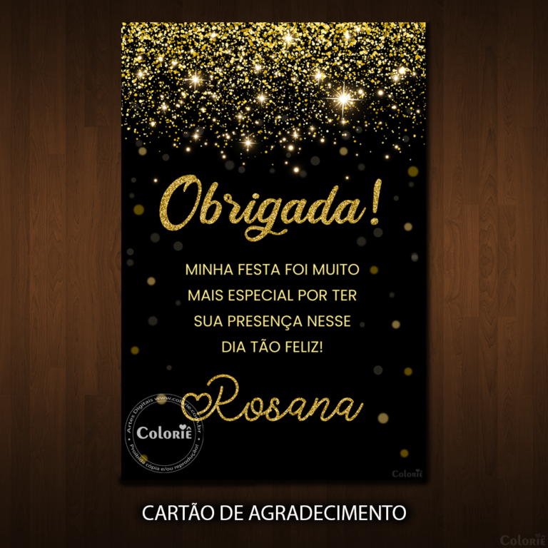 Convite Digital Glitter Cinquentei Dourado Brinde Colori Artes