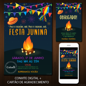 Convite Digital Festa Junina: Noite com Fogueira + Brinde