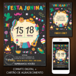 Convite Digital Festa Junina: Ícones Coloridos + Brinde