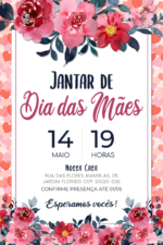 Convite digital de Dia das Mães com corações e flores