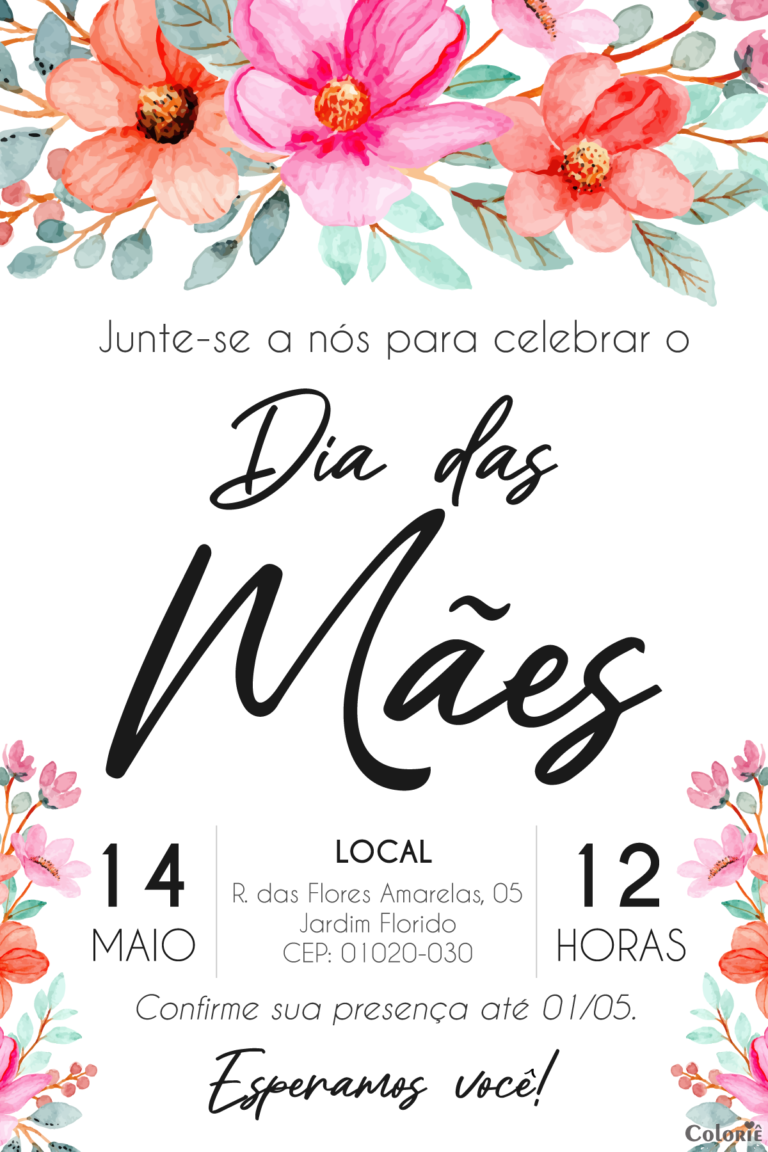 Convite digital de Dia das Mães floral preto para comemoração