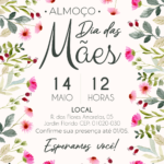 Convite digital de Dia das Mães com folhas e flores delicadas