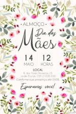 Convite digital de Dia das Mães com folhas e flores delicadas