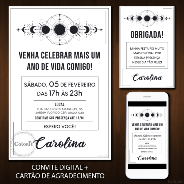 Convite Digital Astrologia: Minimalista Branco + Brinde
